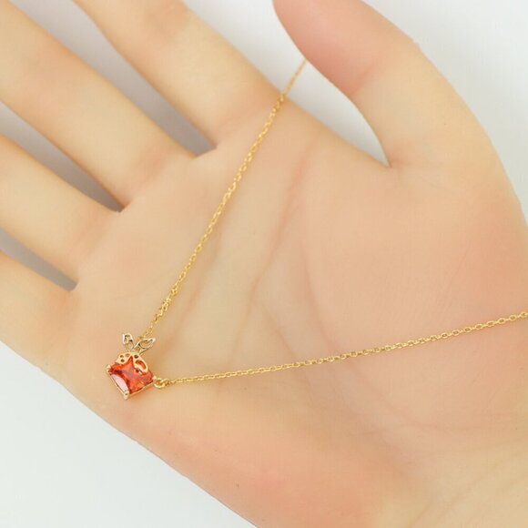 "Charming Rose Gold Plated Necklace with Orange Gem & Leaf,  XPNL0145 - Picture 6 of 13